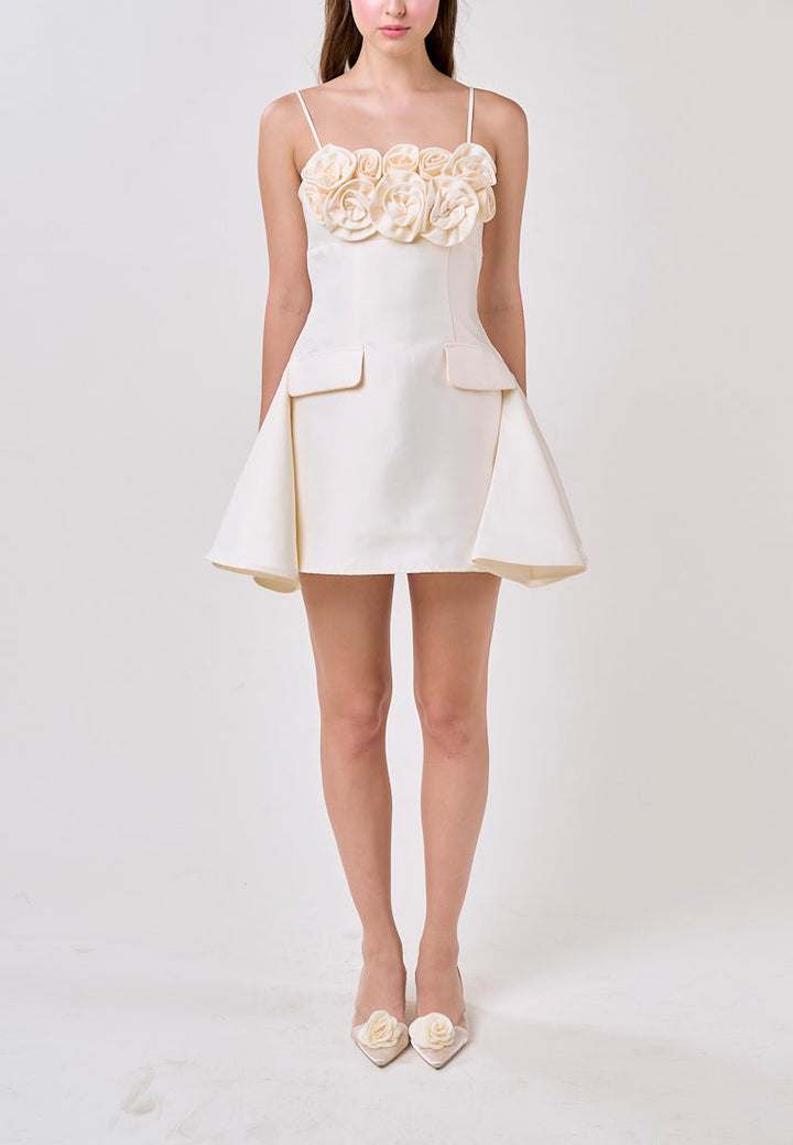 Molly Cream Sleeveless Flower Top Mini Dress