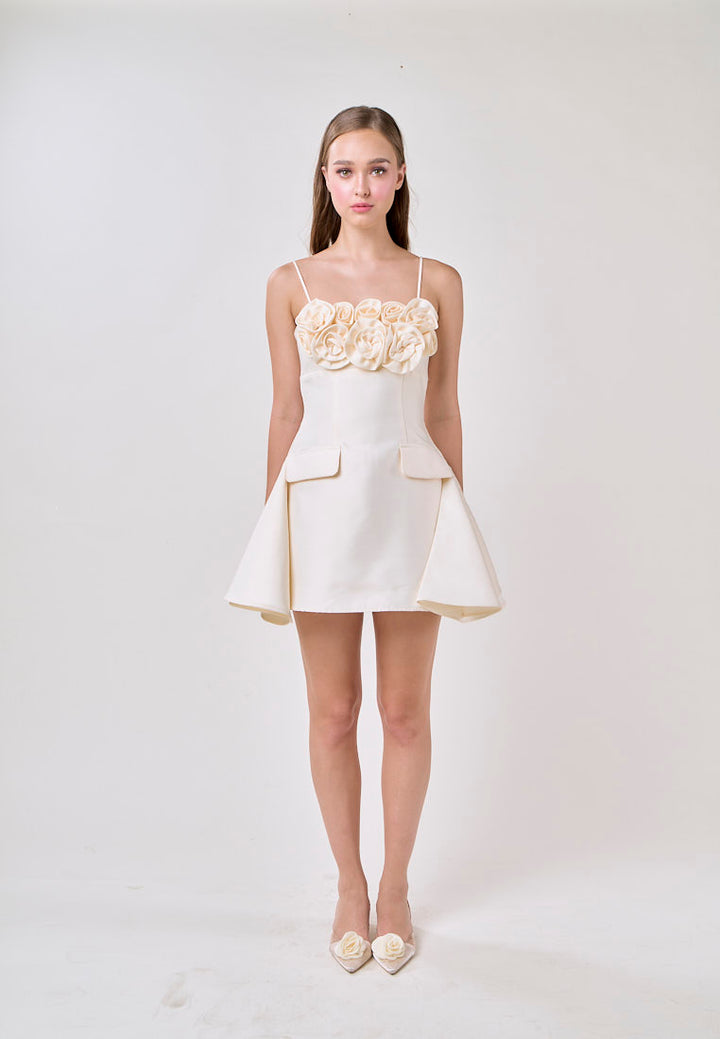 Molly Cream Sleeveless Flower Top Mini Dress