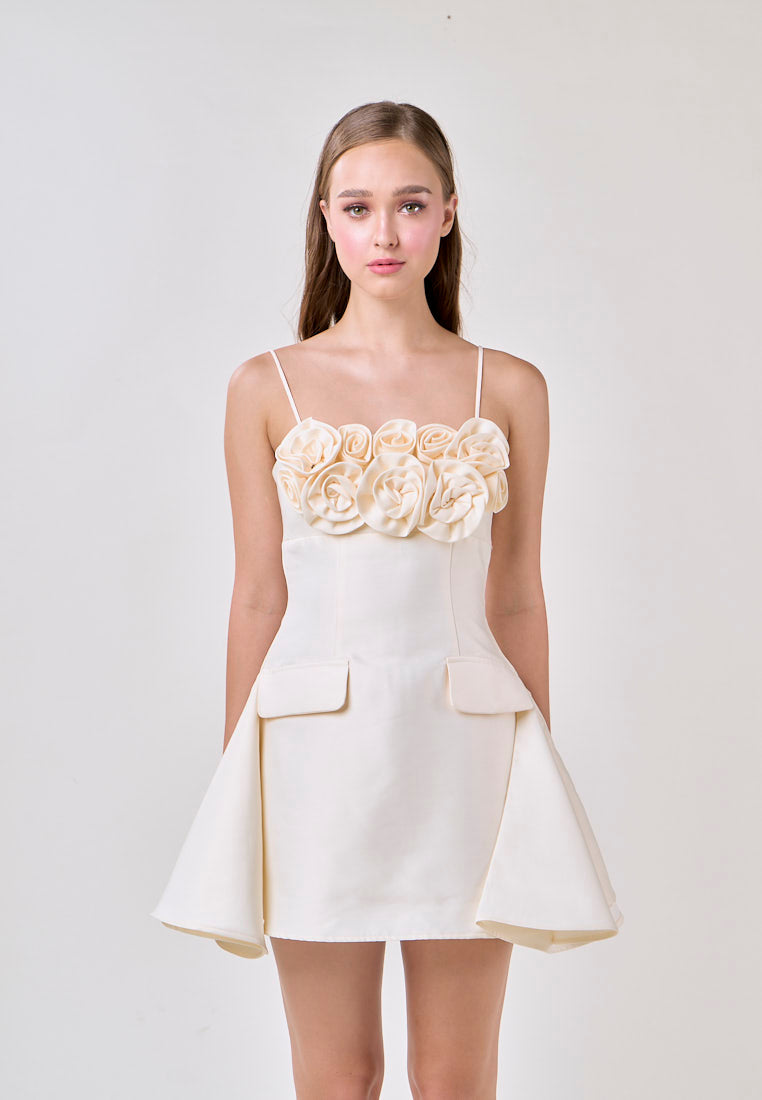 Molly Cream Sleeveless Flower Top Mini Dress