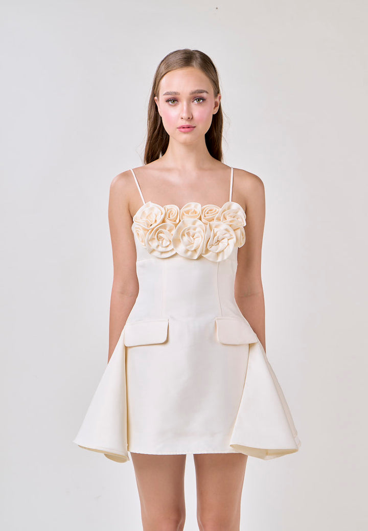 Molly Cream Sleeveless Flower Top Mini Dress