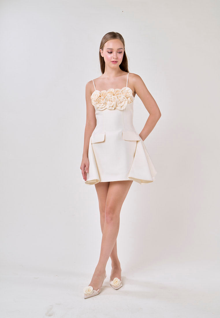 Molly Cream Sleeveless Flower Top Mini Dress