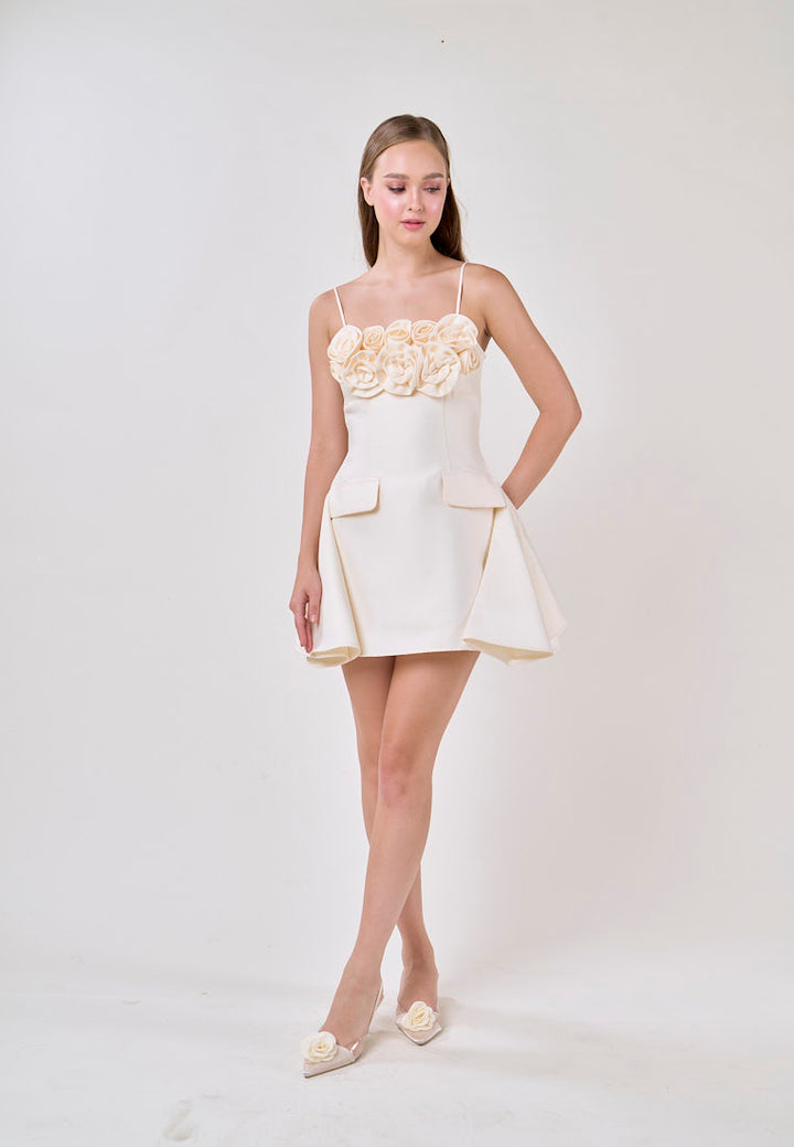 Molly Cream Sleeveless Flower Top Mini Dress