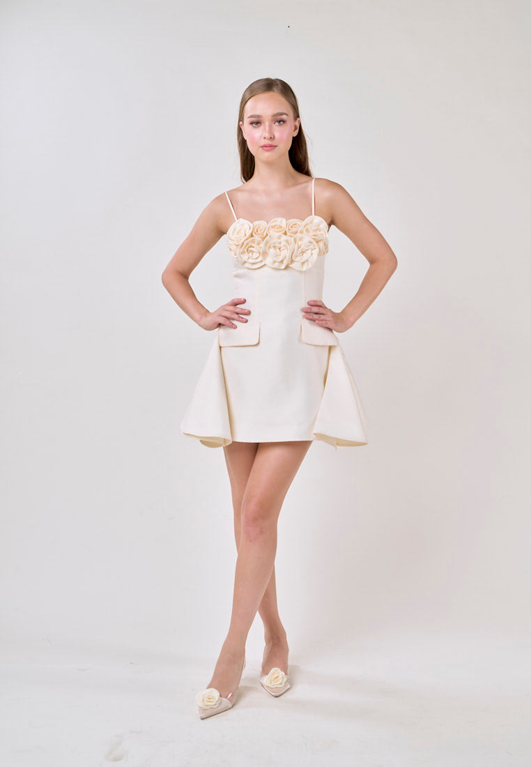 Molly Cream Sleeveless Flower Top Mini Dress