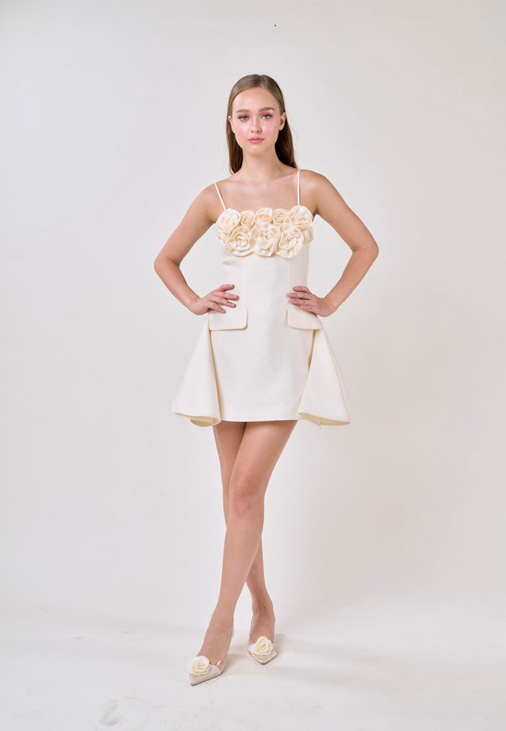 Molly Cream Sleeveless Flower Top Mini Dress