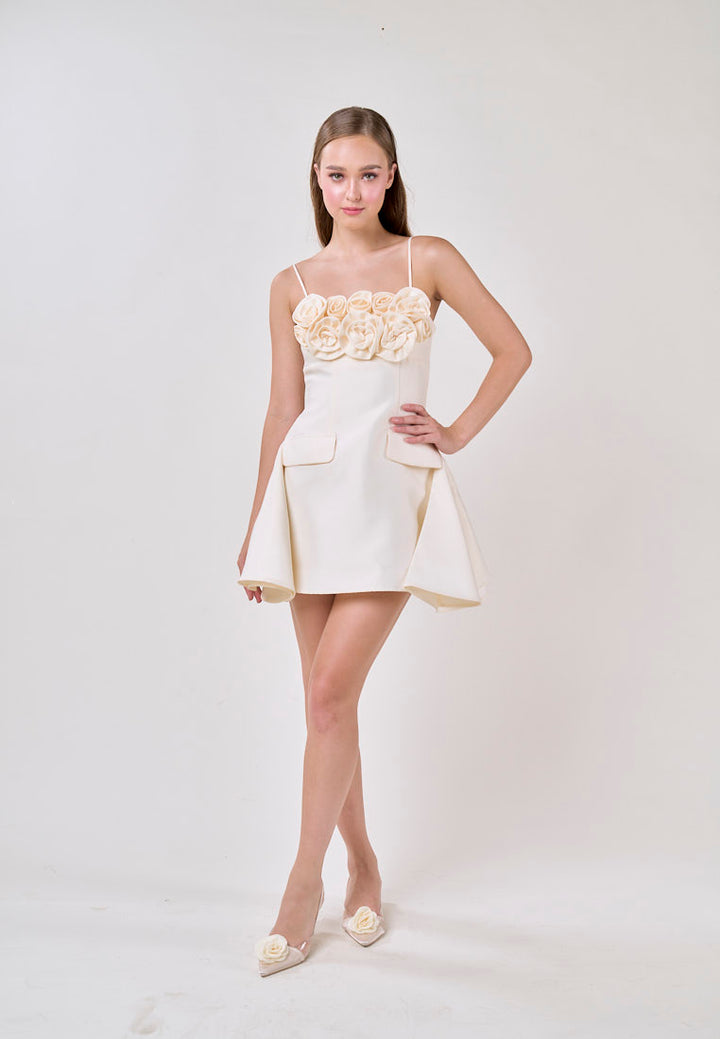 Molly Cream Sleeveless Flower Top Mini Dress