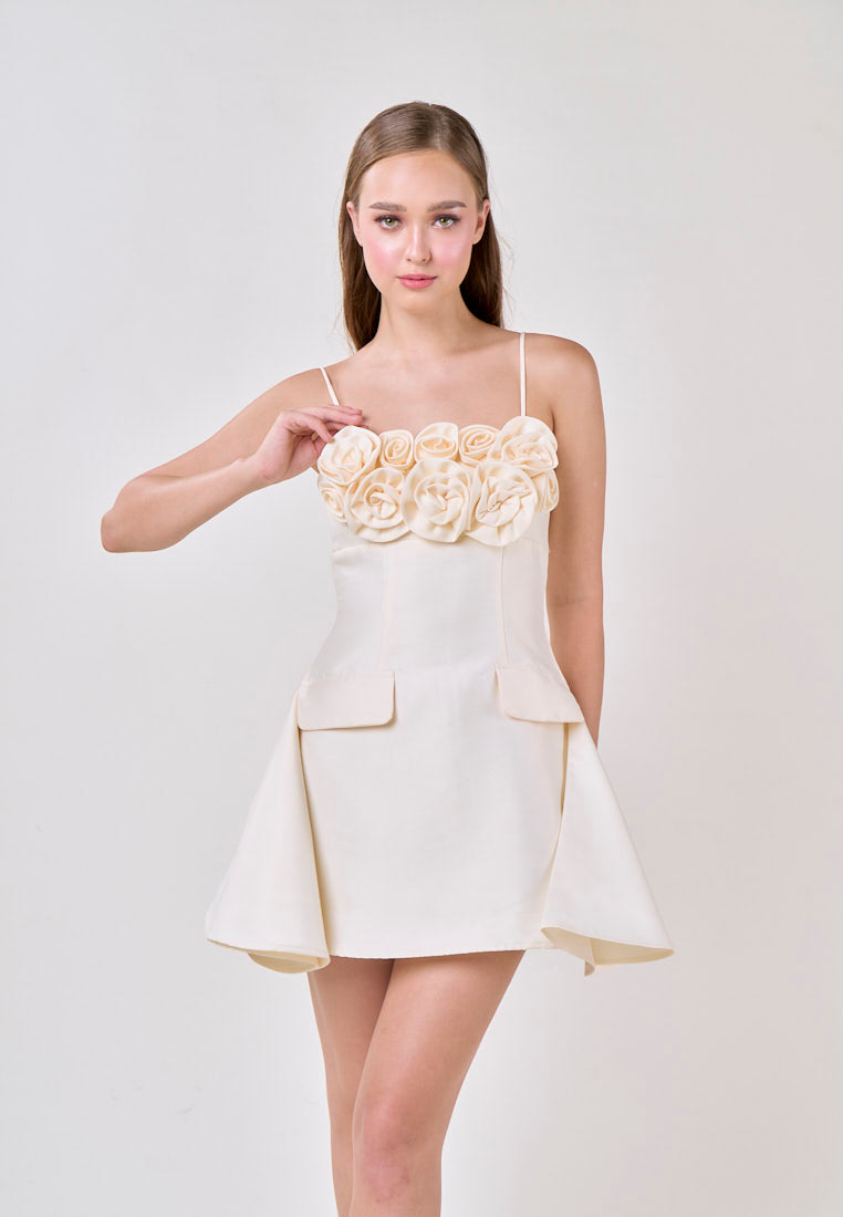 Molly Cream Sleeveless Flower Top Mini Dress