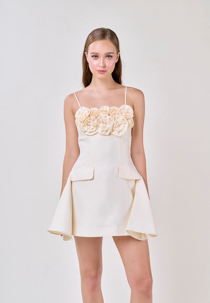 Molly Cream Sleeveless Flower Top Mini Dress