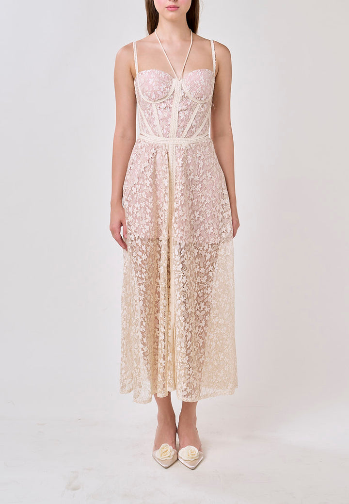 Tessa White Sweetheart Neck  Hollow Waist Lace Strapless Maxi Dress