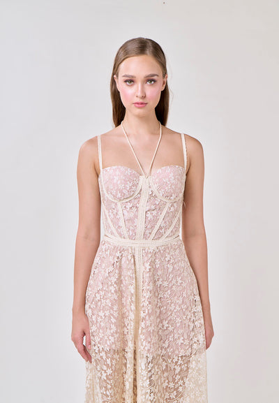 Tessa White Sweetheart Neck  Hollow Waist Lace Strapless Maxi Dress