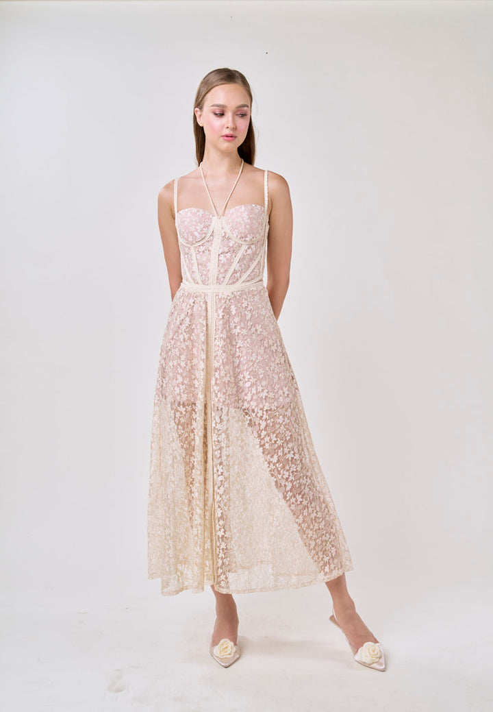 Tessa White Sweetheart Neck  Hollow Waist Lace Strapless Maxi Dress