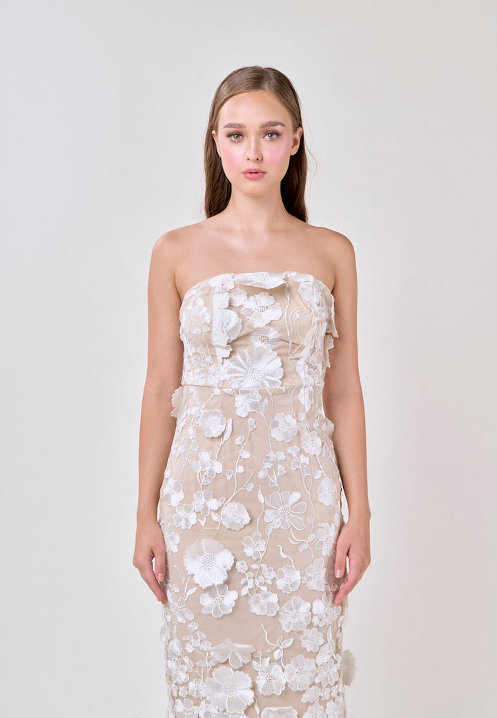 Verge White Sleveless 3D Flower Bodycon Midi Dress