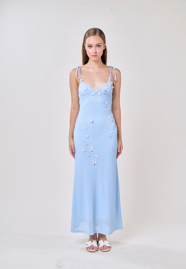 Brynlee Blue V-Neck Selftie Knitted Maxi Dress