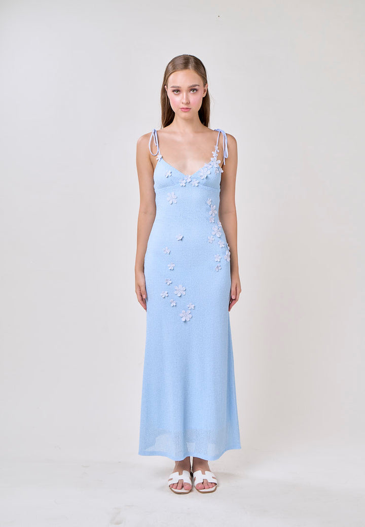 Brynlee Blue V-Neck Selftie Knitted Maxi Dress