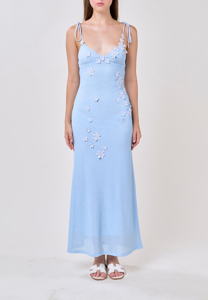 Brynlee Blue V-Neck Selftie Knitted Maxi Dress