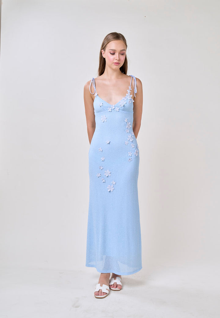 Brynlee Blue V-Neck Selftie Knitted Maxi Dress