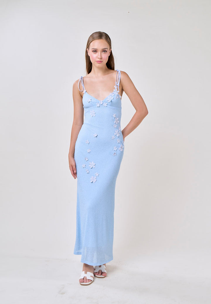 Brynlee Blue V-Neck Selftie Knitted Maxi Dress