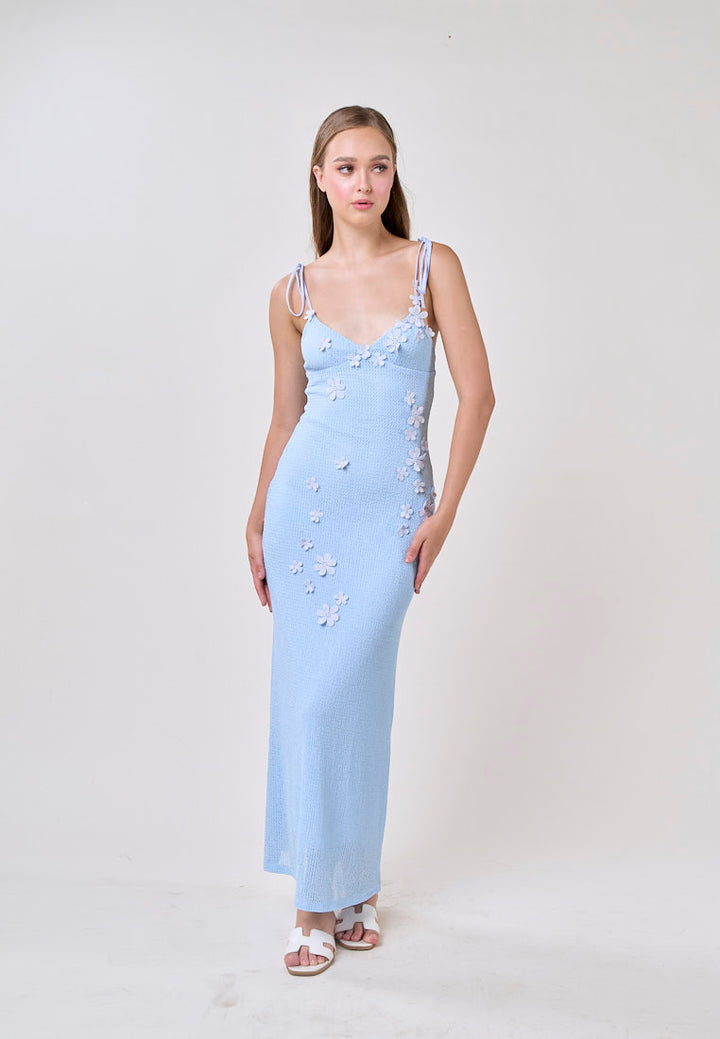 Brynlee Blue V-Neck Selftie Knitted Maxi Dress