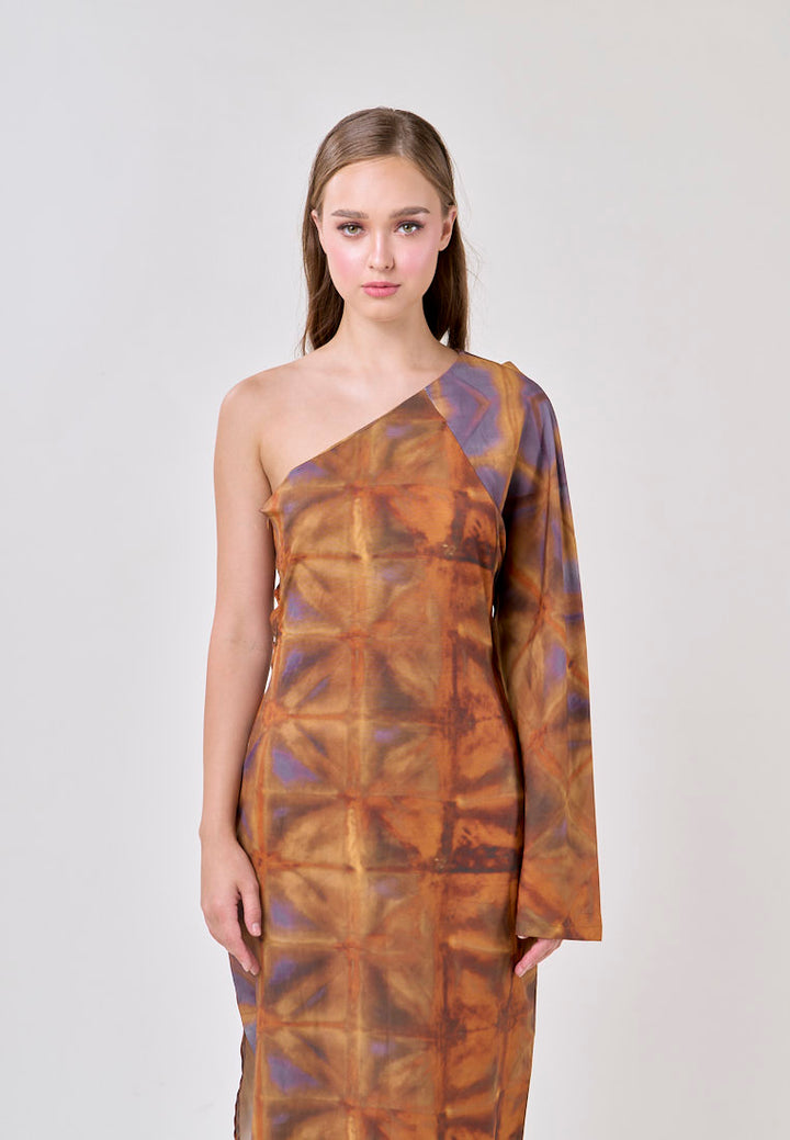 Velmira Multicolored Print Asymmetrical Long Sleeve Midi Dress