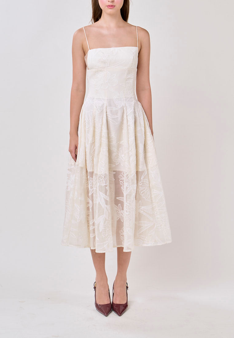 Valerie Cream Sleeveless Vinatage Lace Midi Dress
