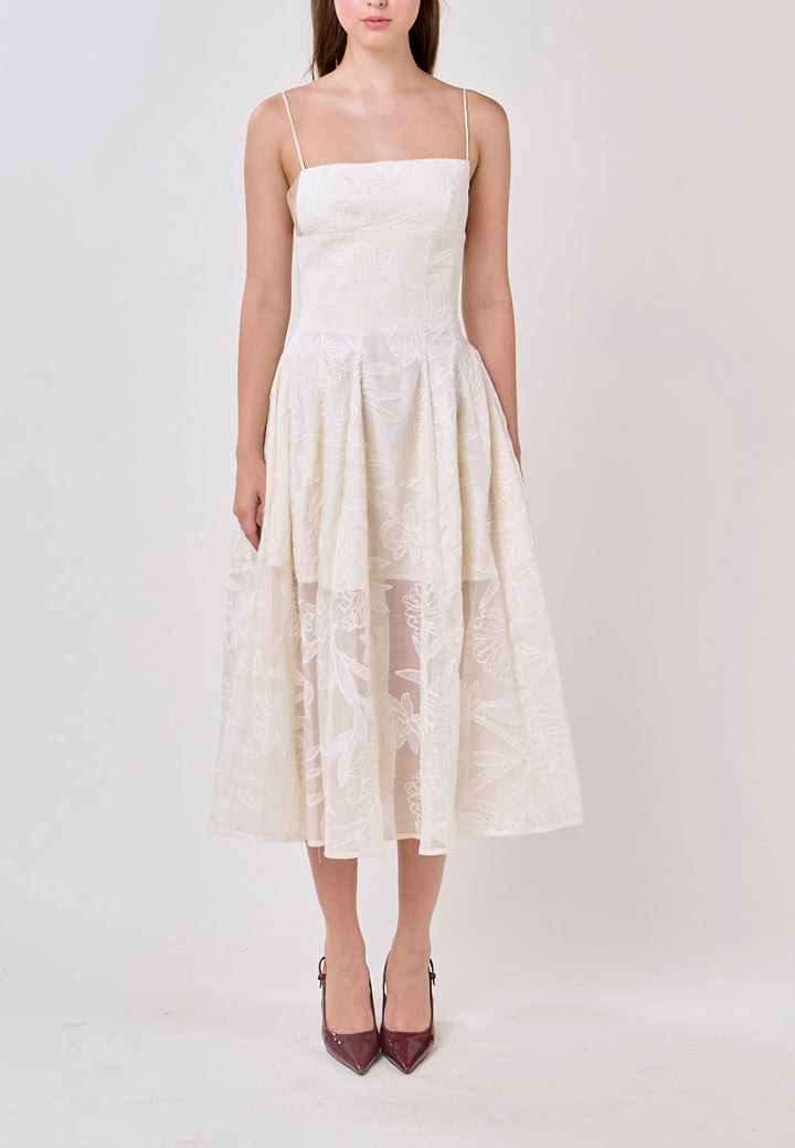 Valerie Cream Sleeveless Vinatage Lace Midi Dress