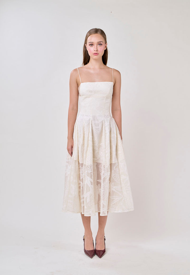 Valerie Cream Sleeveless Vinatage Lace Midi Dress