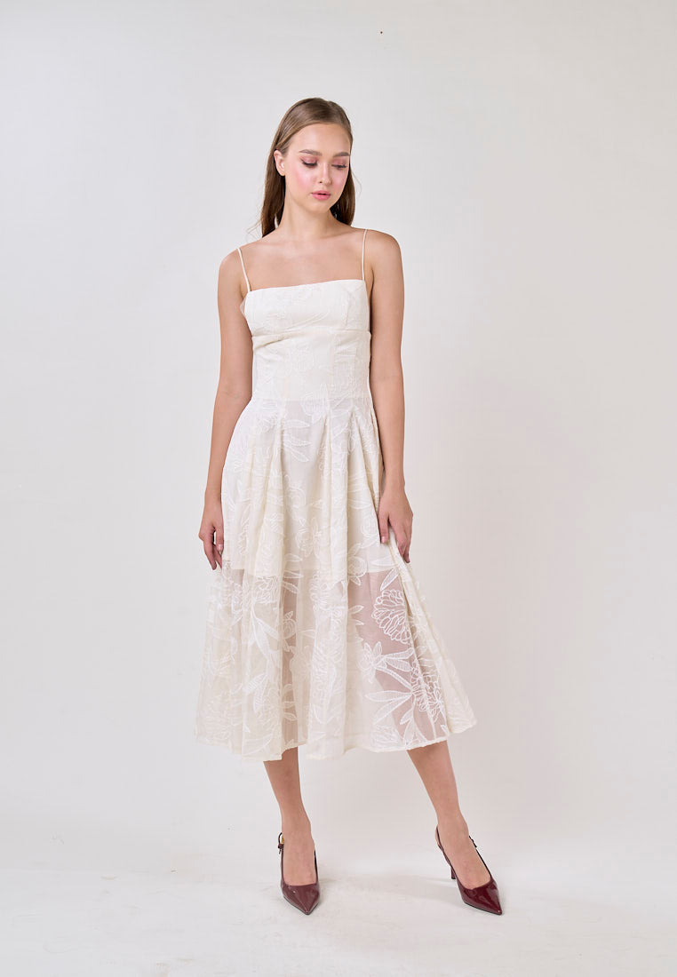 Valerie Cream Sleeveless Vinatage Lace Midi Dress