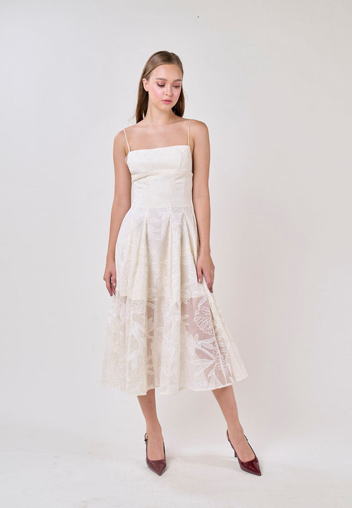 Valerie Cream Sleeveless Vinatage Lace Midi Dress