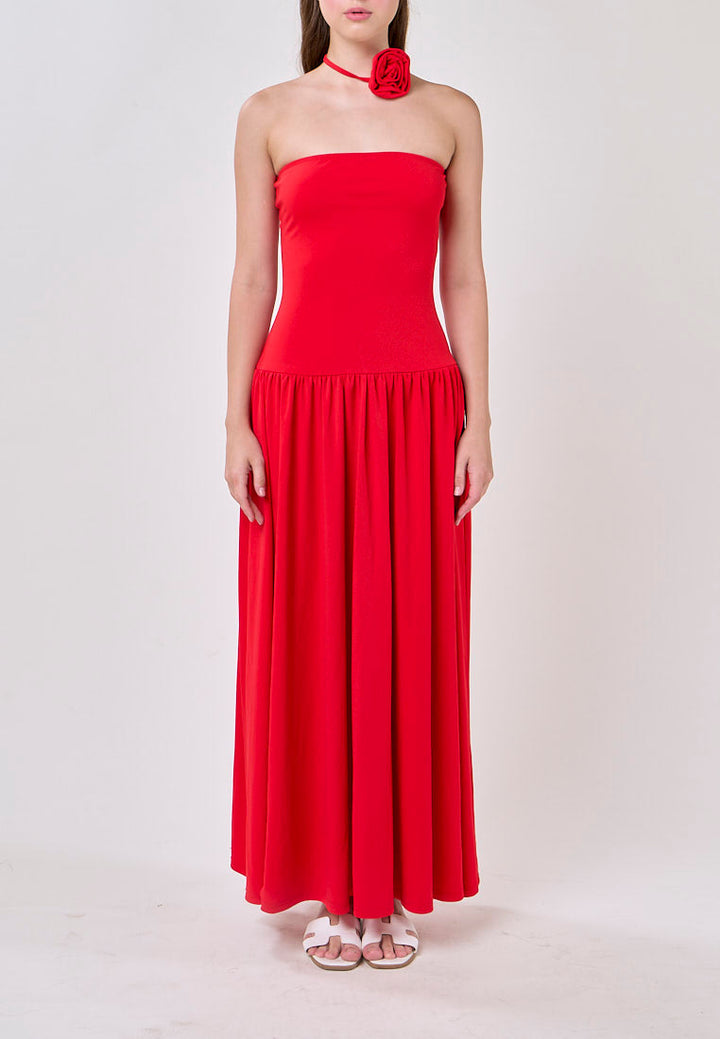 Hermione Red Tube Pleated A-Line Maxi Dress