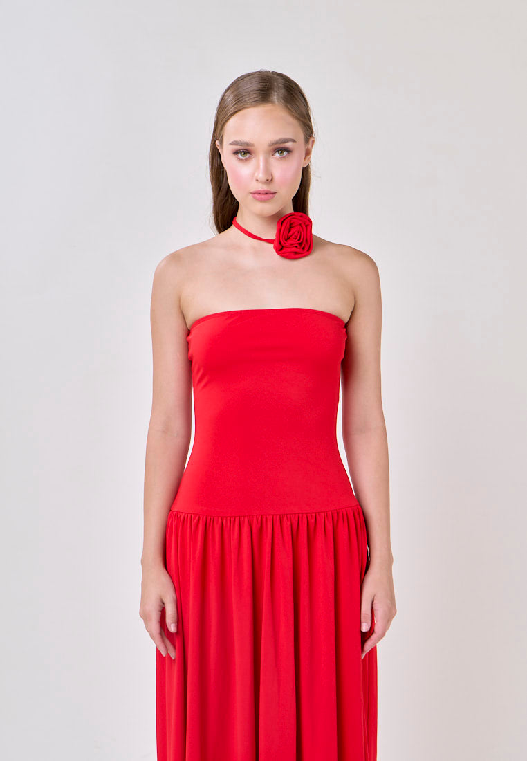 Hermione Red Tube Pleated A-Line Maxi Dress