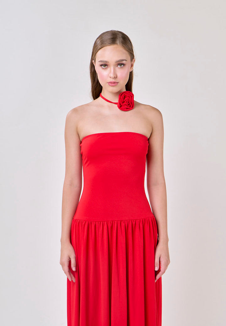 Hermione Red Tube Pleated A-Line Maxi Dress