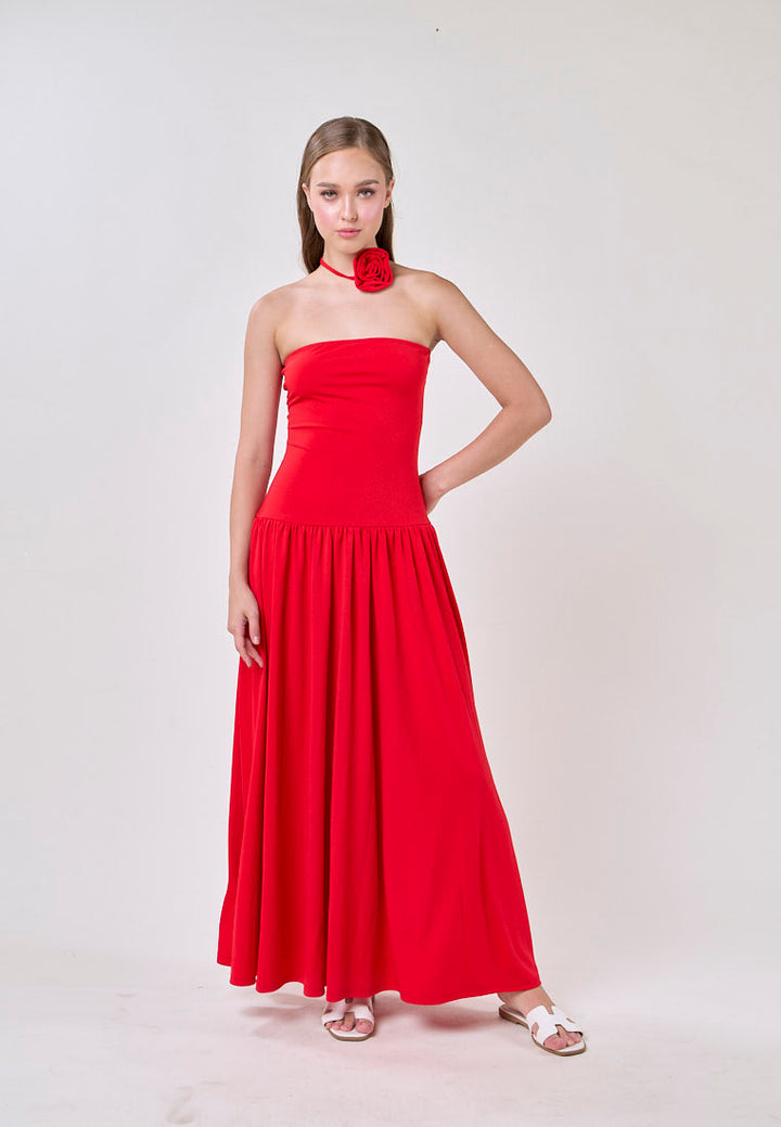 Hermione Red Tube Pleated A-Line Maxi Dress