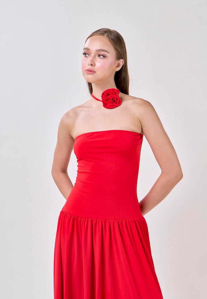 Hermione Red Tube Pleated A-Line Maxi Dress