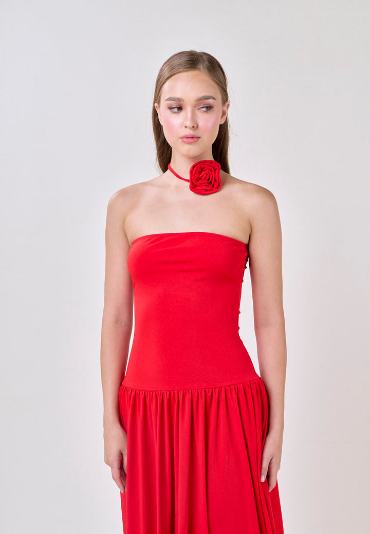 Hermione Red Tube Pleated A-Line Maxi Dress