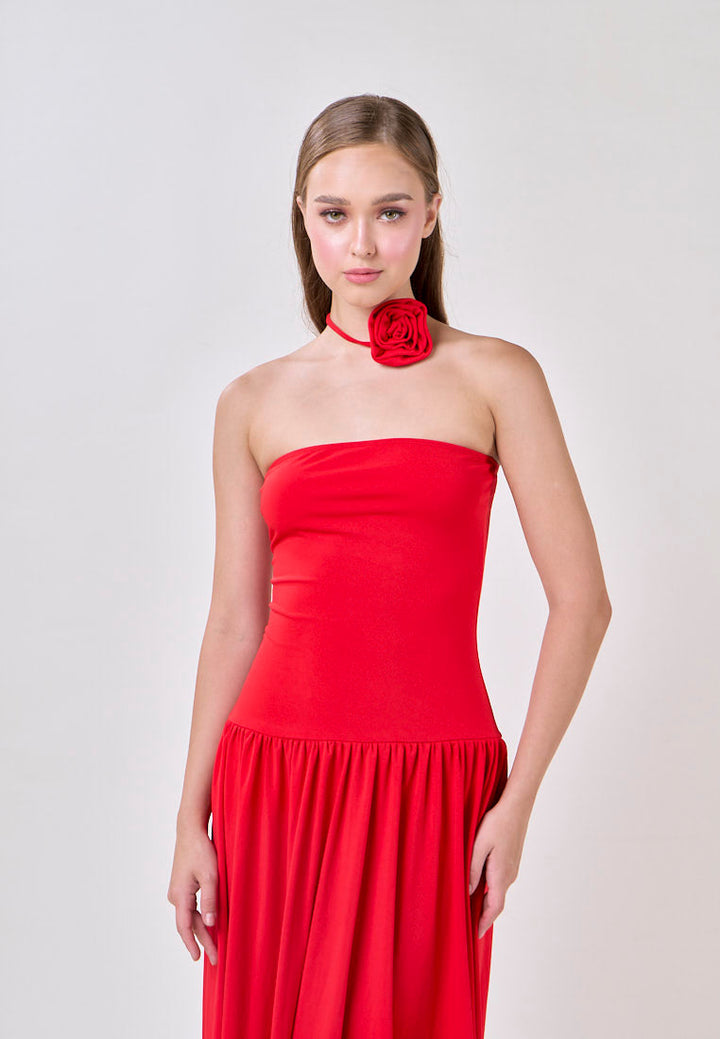 Hermione Red Tube Pleated A-Line Maxi Dress