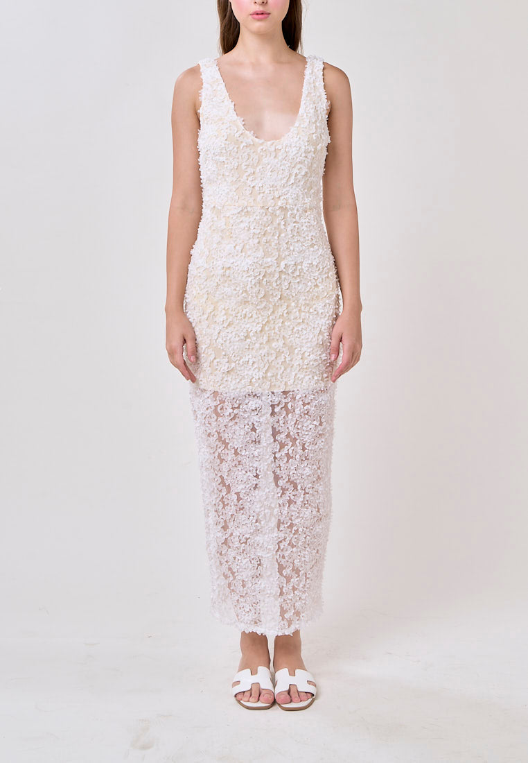 Giada Cream V-Neck Sleeveless Knit Twist Rose Floral Maxi Dress