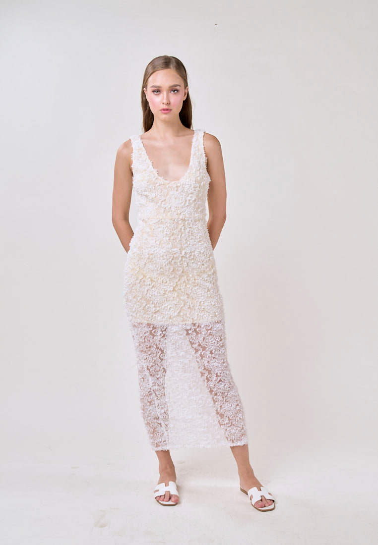 Giada Cream V-Neck Sleeveless Knit Twist Rose Floral Maxi Dress
