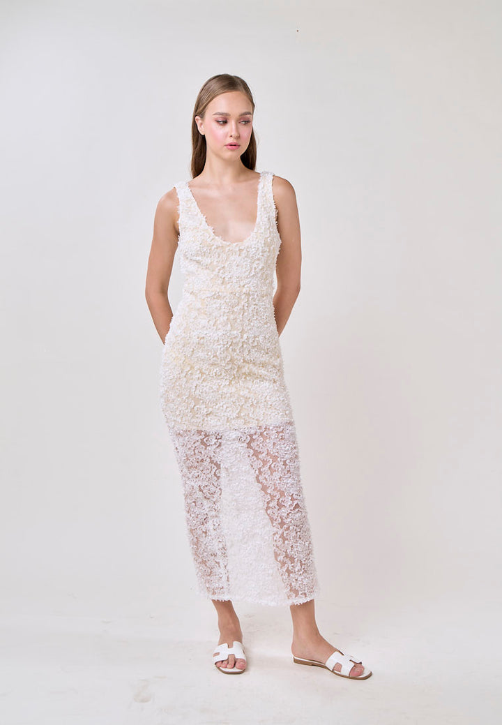 Giada Cream V-Neck Sleeveless Knit Twist Rose Floral Maxi Dress