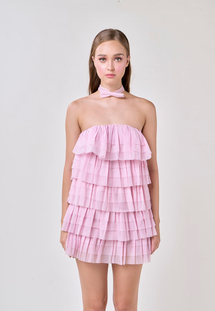 Miller Pink Tube Tulle Layered Mini Dress