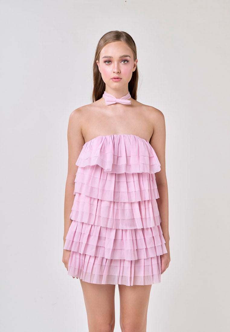 Miller Pink Tube Tulle Layered Mini Dress
