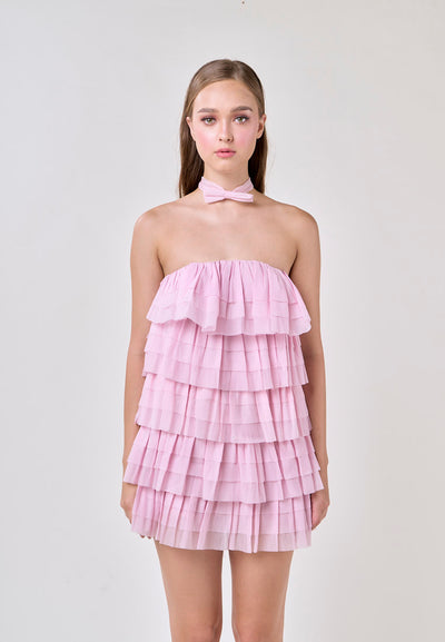 Miller Pink Tube Tulle Layered Mini Dress