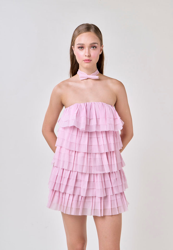 Miller Pink Tube Tulle Layered Mini Dress
