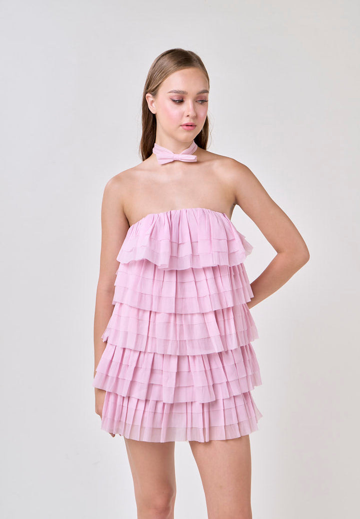 Miller Pink Tube Tulle Layered Mini Dress