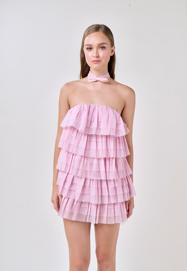 Miller Pink Tube Tulle Layered Mini Dress