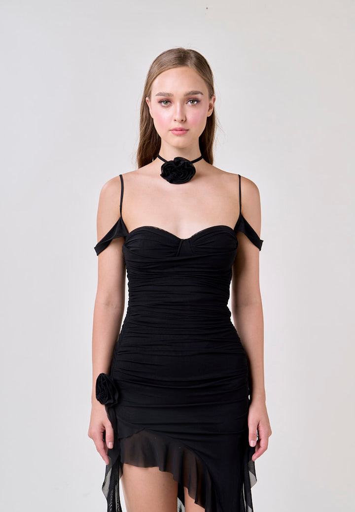 Ailany Black Sleeveless Asymmetrical Ruffled Mini Dress