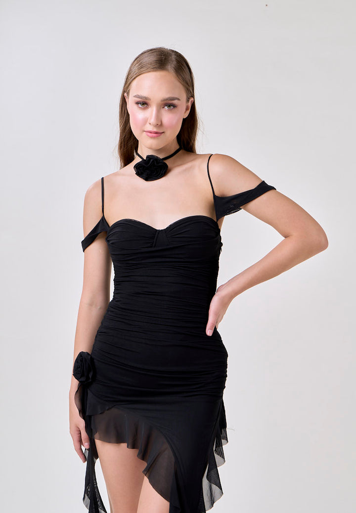 Ailany Black Sleeveless Asymmetrical Ruffled Mini Dress