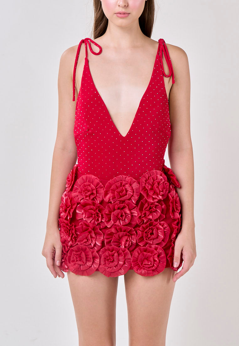 Noa Venetian Red Selftie Rose Skirt Mini Dress