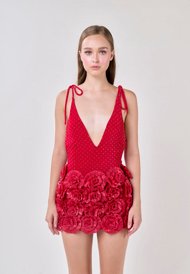 Noa Venetian Red Selftie Rose Skirt Mini Dress