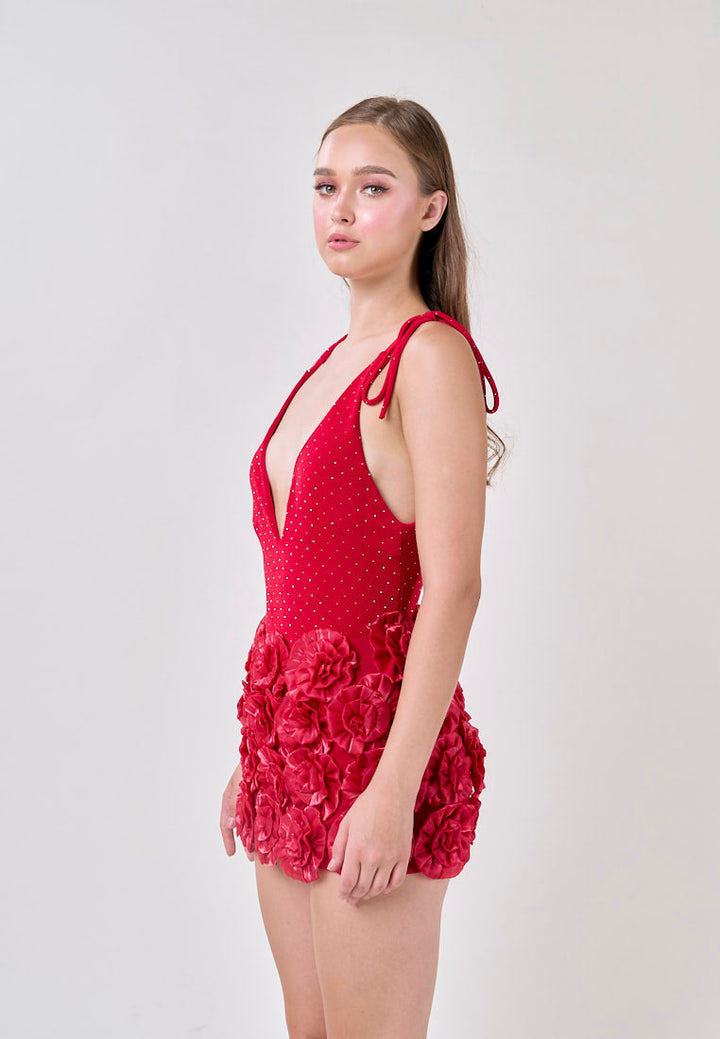 Noa Venetian Red Selftie Rose Skirt Mini Dress