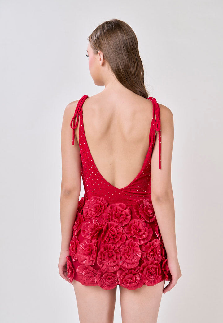 Noa Venetian Red Selftie Rose Skirt Mini Dress