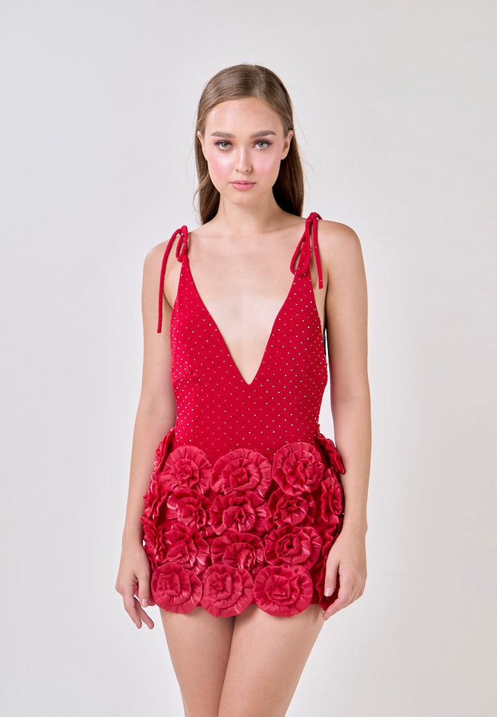 Noa Venetian Red Selftie Rose Skirt Mini Dress